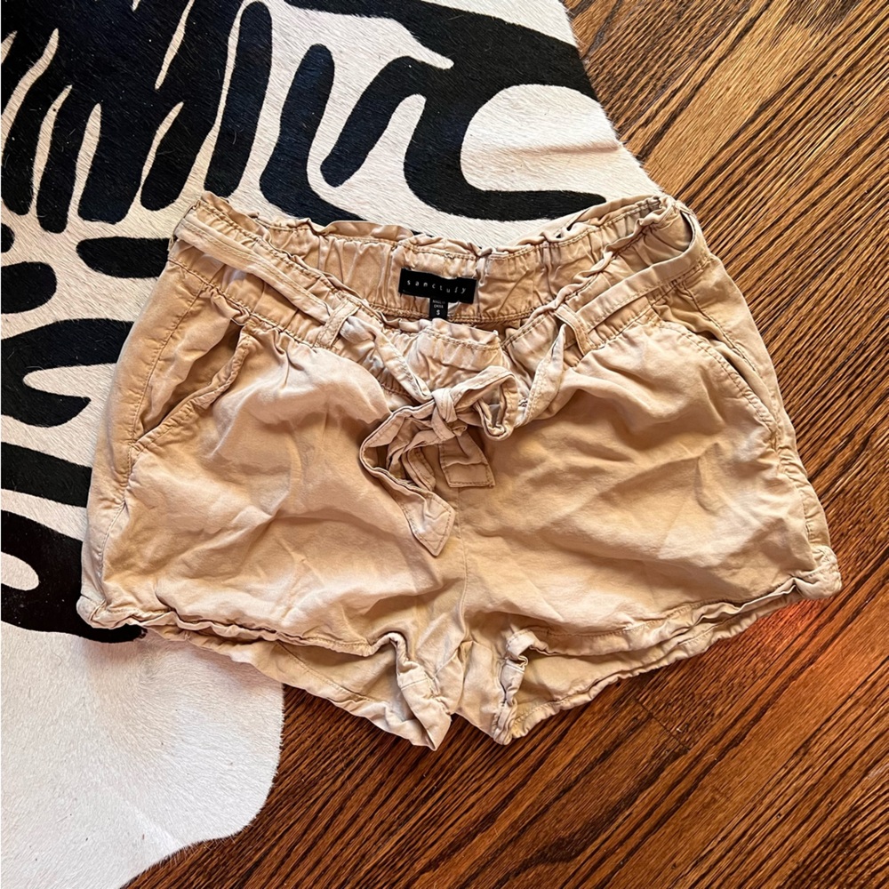 Sanctuary Khaki Drawstring Shorts with Tie